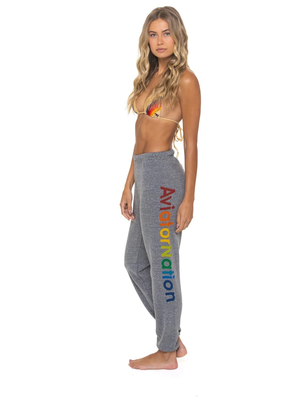 Aviator Nation Gray Joggers with Vertical Rainbow Logo